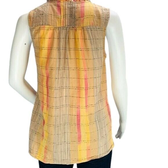 Anthropologie | Holding Horses Pleated Faye Tank Blouse Peplum Orange Size 4 - Picture 6 of 10